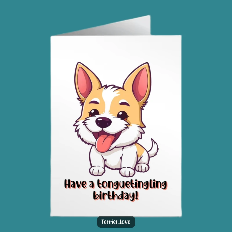 Free Printable Funny Dog Birthday Card: Energetic Terrier Tongue Out, Downloadable