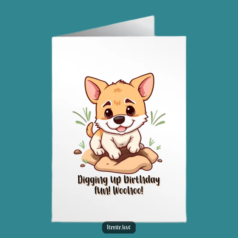 Free Printable Terrier Birthday Card: Digging Doggo Funny Downloadable Greeting