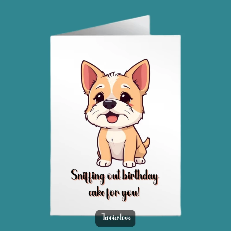Free Printable Terrier Birthday Card: Sniffing Dog Funny Downloadable Gift