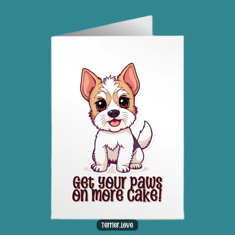 Free Printable Birthday Card: Excited Terrier Wagging Tail Funny Dog Design