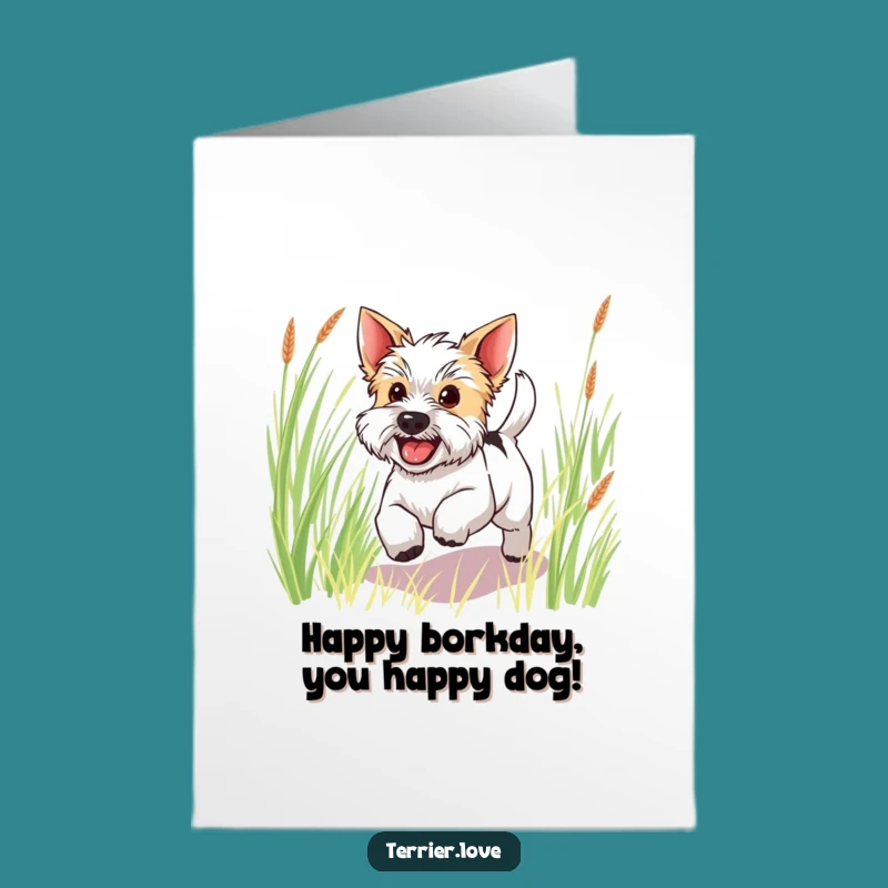 Free Printable Terrier Birthday Card: Happy Dog Bounding - Downloadable Gift