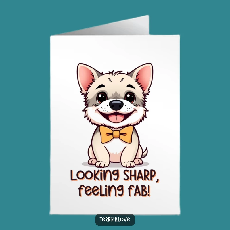 Free Printable Terrier Birthday Card: Bowtie Pup, Grinning Dog, Funny Downloadable Gift Idea