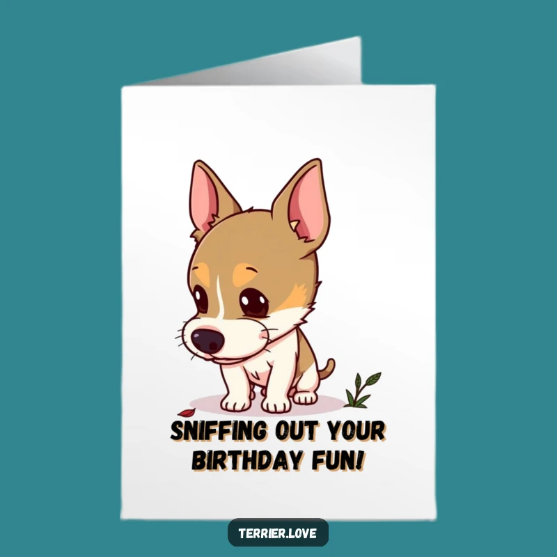 Free Printable Terrier Birthday Card: Curious Dog Sniffing - Downloadable Gift