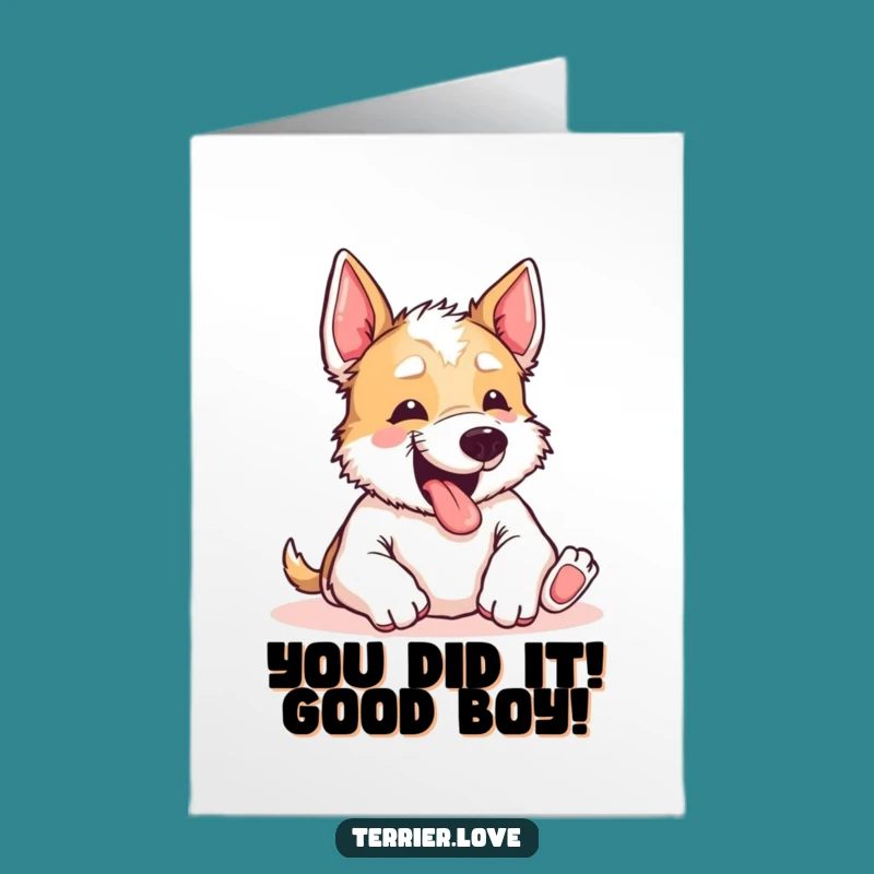 Free Printable Congrats Card: Adorable Terrier Yipping for Belly Rubs - Cute Downloadable Celebration