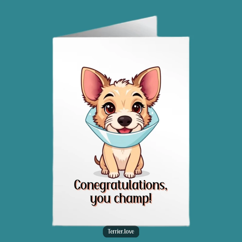 Free Printable Congrats Card: Cone Terrier's Happy Win - Funny Dog Downloadable