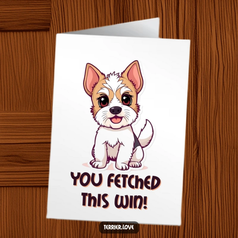 Funny Free Printable Congratulations Card: Energetic terrier showcasing pure joy with a super fast tail wag, perfect for celebrating.