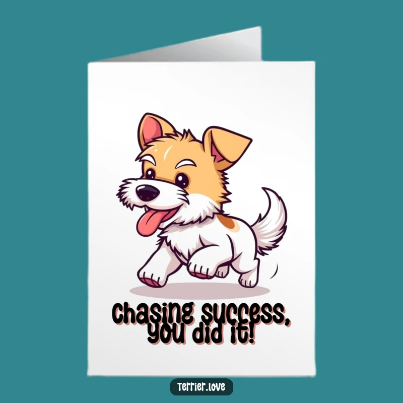 Free Printable Congrats Card: Happy Terrier Tail Chase - Funny Downloadable