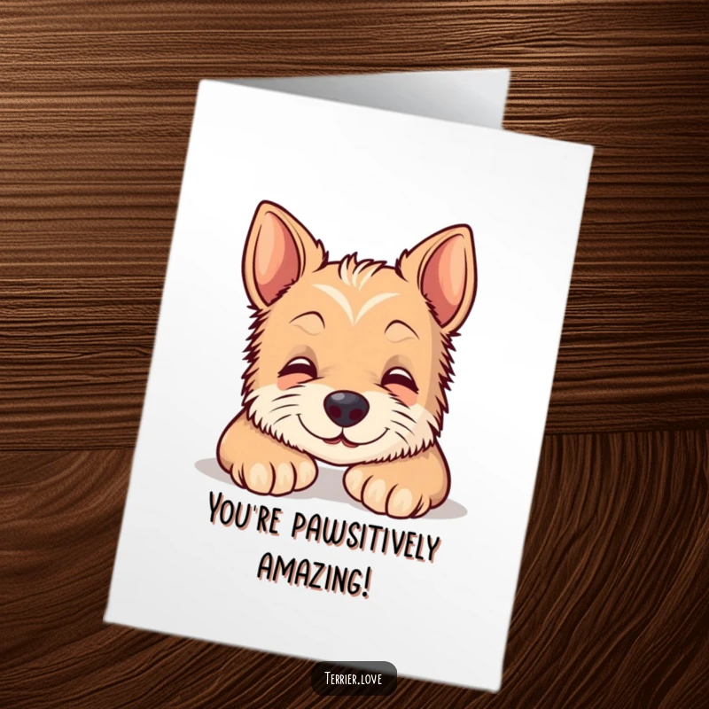 Funny Free Printable Congratulations Card: A content terrier offers a sweet smile, celebrating your wonderful success peacefully.