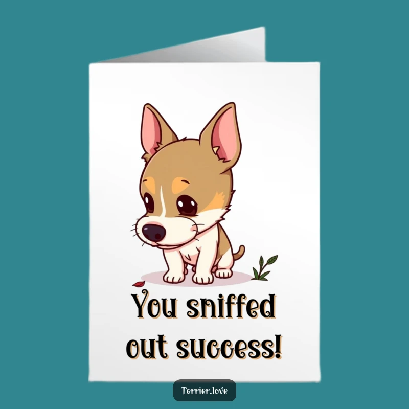 Free Printable Terrier Congrats Card: Curious Dog Sniffing - Downloadable