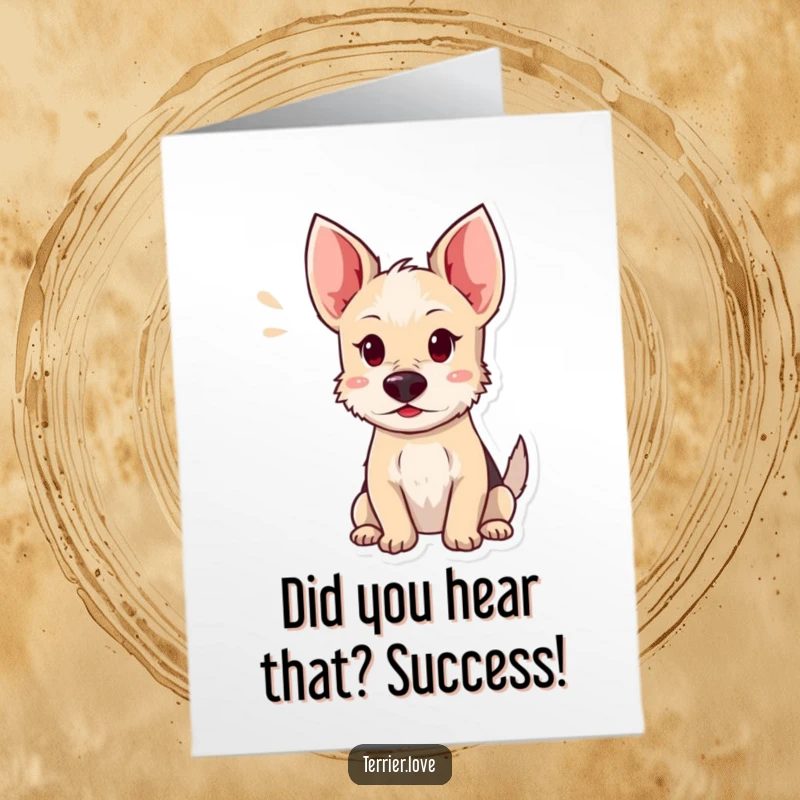 Funny Free Printable Congratulations Card: A terrier with alert, perked ears is tuned in to the sound of success.
