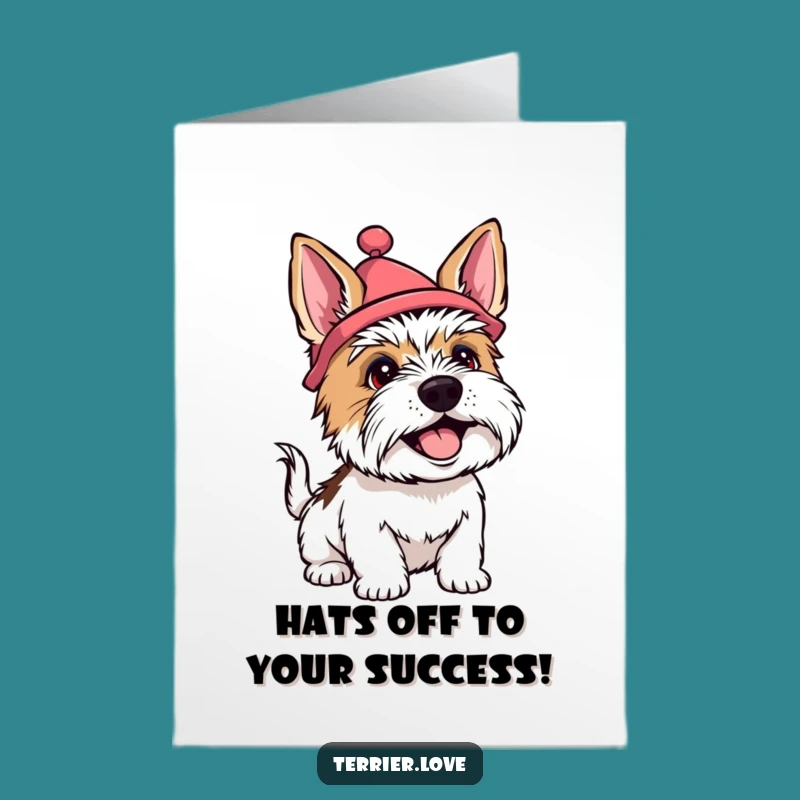 Free Printable Terrier Congrats Card: Silly Hat Dog Celebration Downloadable