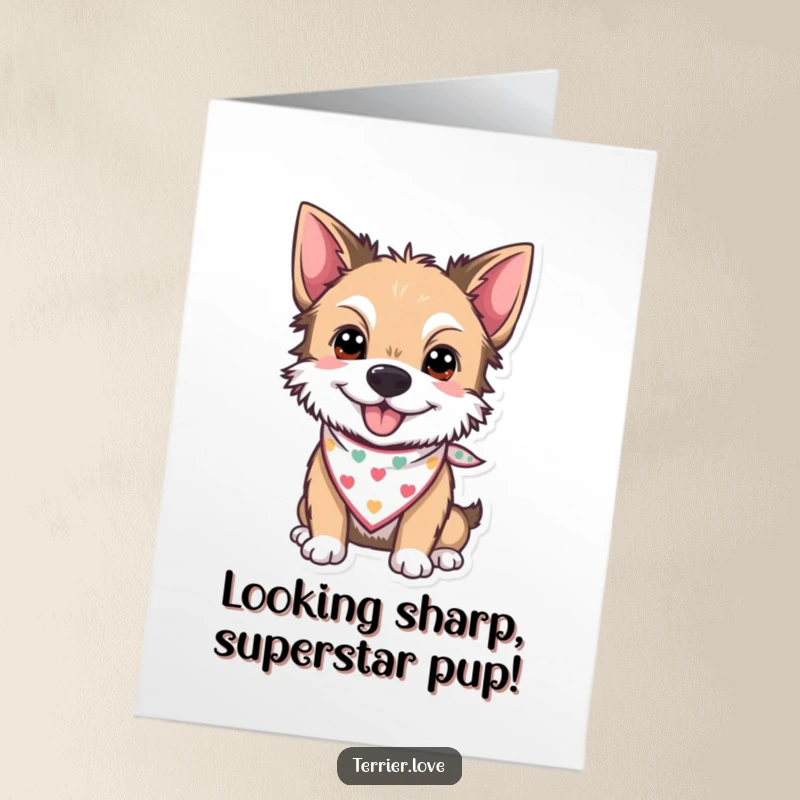 Funny Free Printable Congratulations Card: A cool terrier dog sporting a small bandana, looking dapper and ready to celebrate.