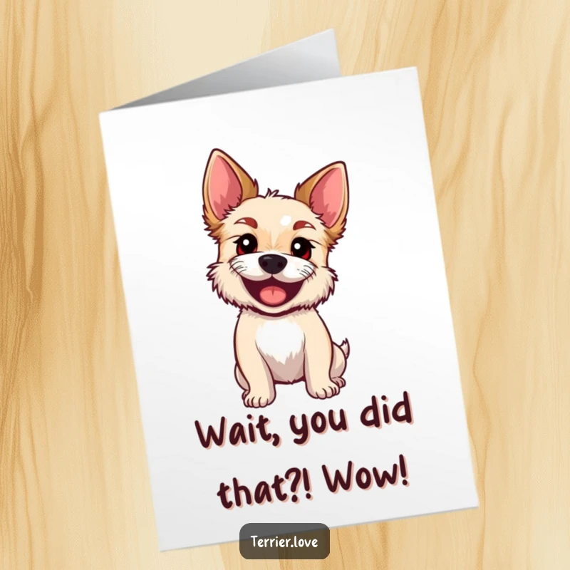 Funny Free Printable Congratulations Card: A terrier tilts its head with curiosity, looking thoughtfully at the recipient, celebrating their win.