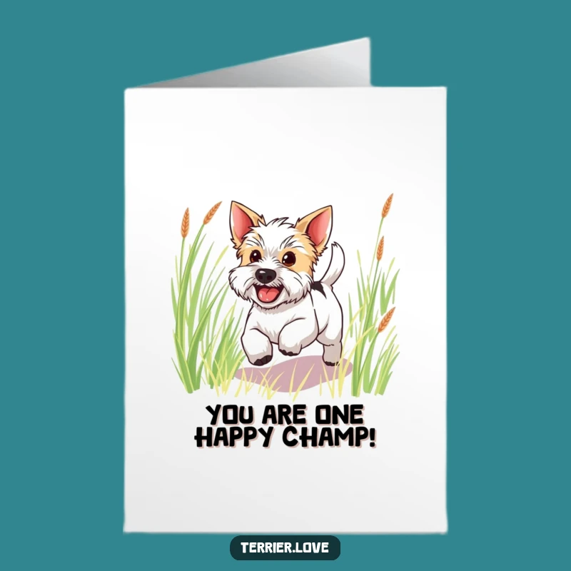 Free Printable Terrier Congrats Card: Happy Dog Bounding - Downloadable