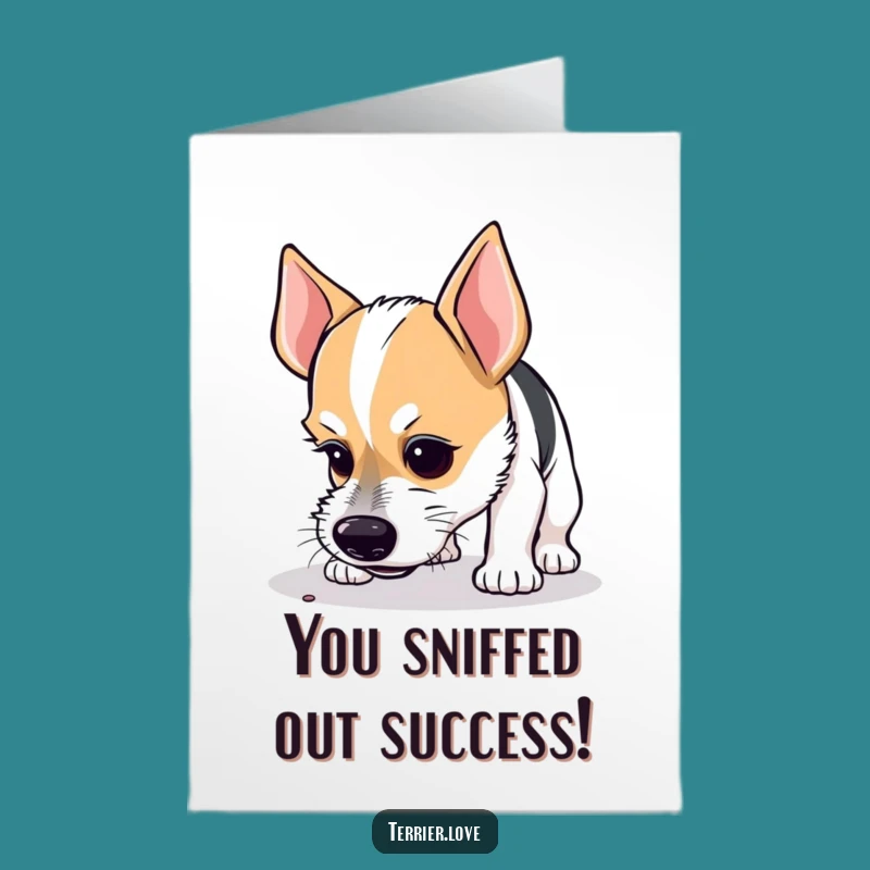 Free Printable Congrats Card: Focused Terrier Sniffing! Great Downloadable Gift for Success