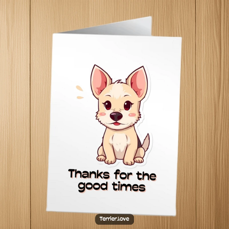 Funny Free Printable Thank You Card: A terrier character with ears perked, attentively listening for your kind words.