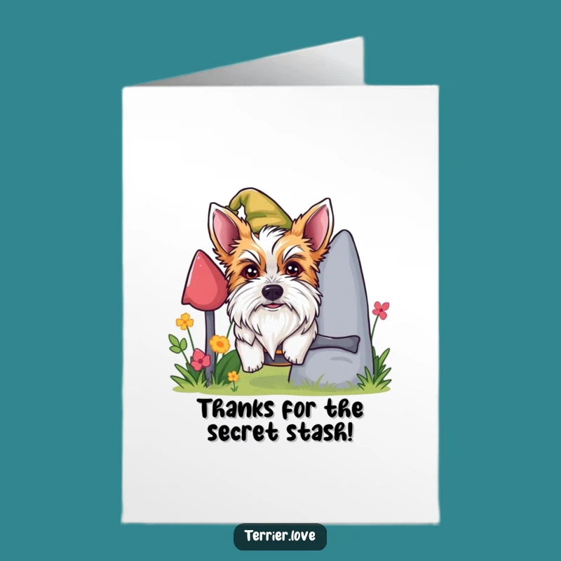 Free Printable Thank You Card: Mischievous Terrier Gnome Funny Downloadable Gift
