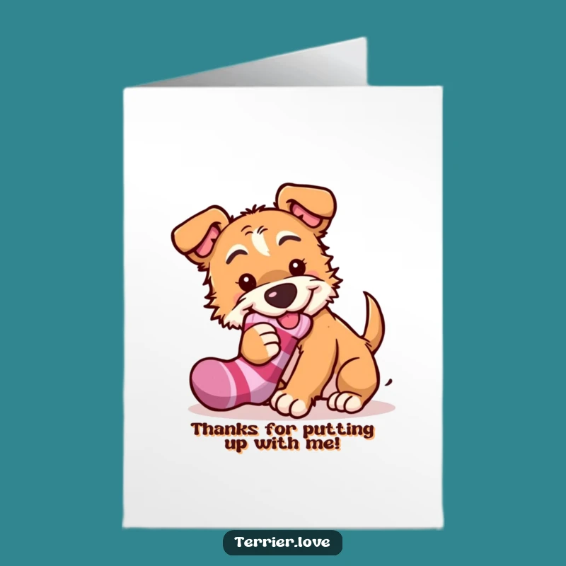 Free Printable Thank You Card: Mischievous Terrier, Sock Bandit Humor, Downloadable Gift