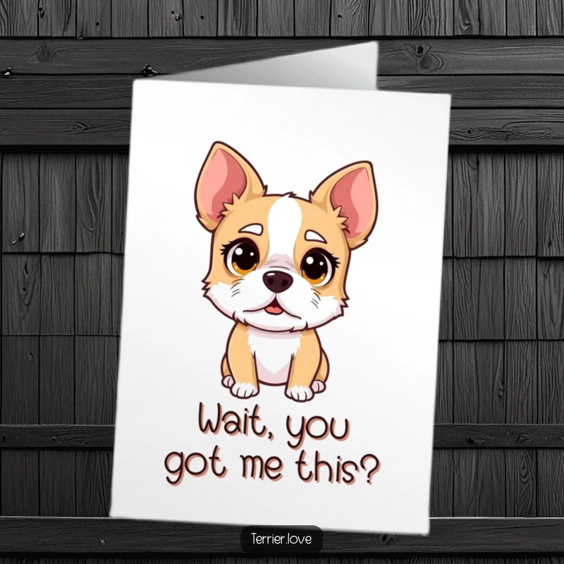 Funny Free Printable Thank You Card: A terrier with wide eyes and an arched eyebrow, looking hilariously surprised and a bit bewildered.