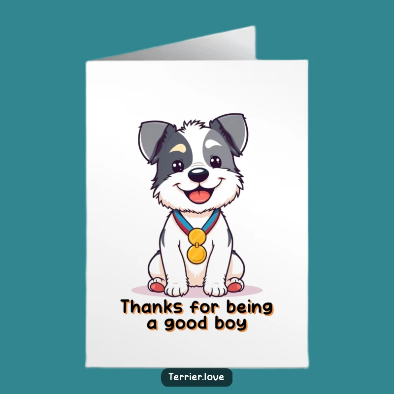 Free Printable Thank You Card: Grateful Terrier with Medal - Funny Dog Downloadable!