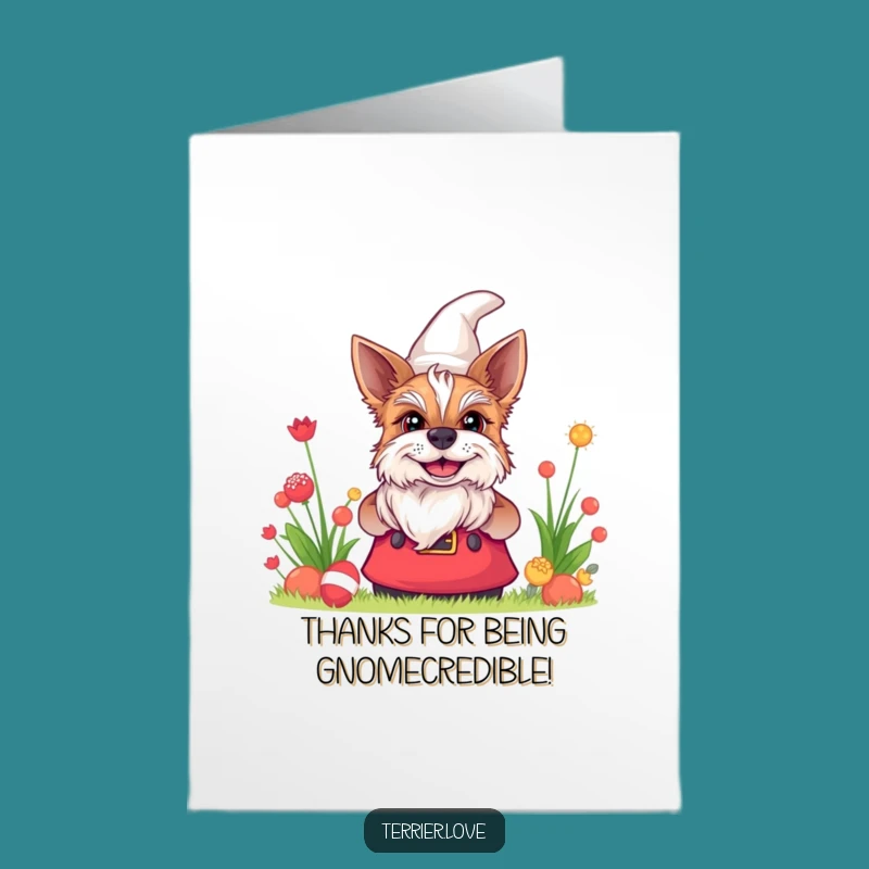 Free Printable Terrier Thank You Card: Gnome-Peeking Dog Downloadable