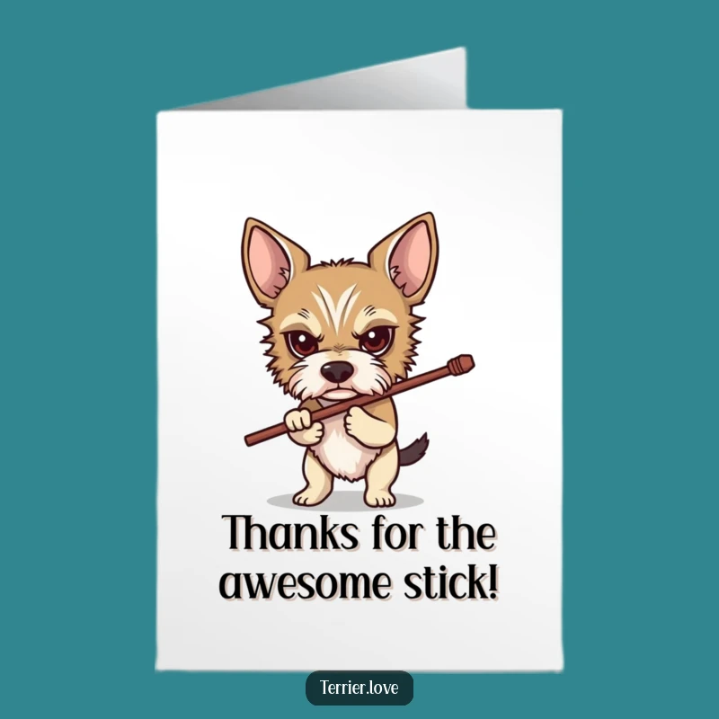 Free Printable Thank You Card: Determined Terrier, Stick Goal Downloadable Gift