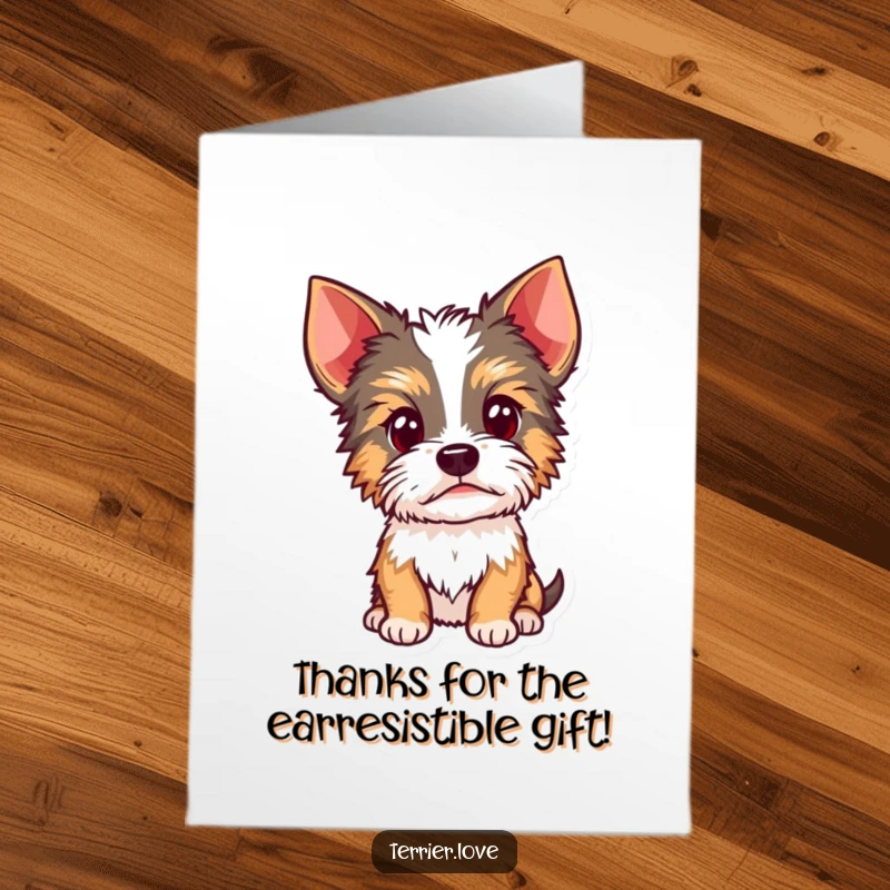Funny Free Printable Thank You Card: A curious Terrier with its head tilted, ears attentive, wondering how to say thanks.