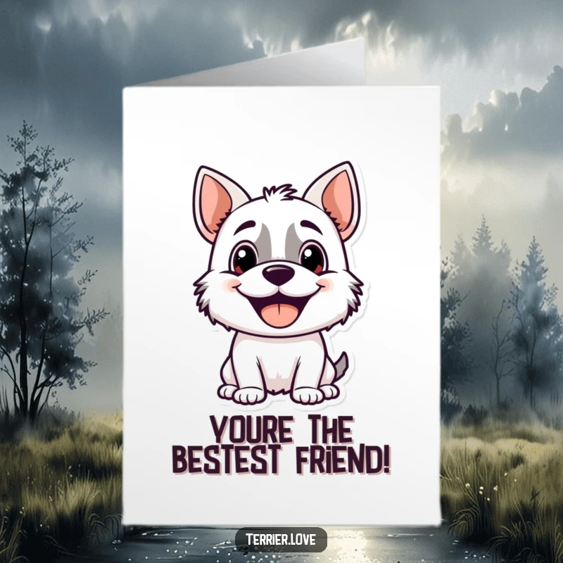 Funny Free Printable Thank You Card: A happy terrier with a big pant, looking for attention, expressing sincere thanks with a wagging tail.