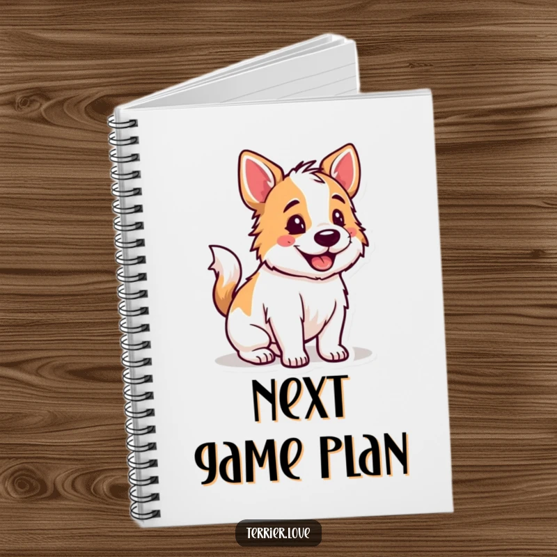 Funny Terrier notebook with a happy dog whose tail is wagging, ready for games, ideal for journaling.