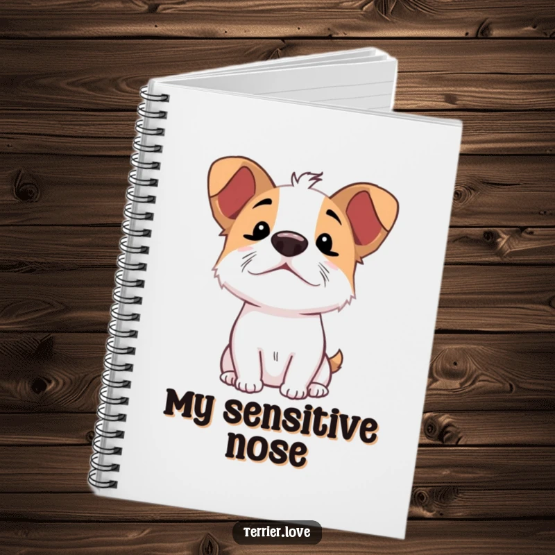 Funny Sniffing Terrier Notebook: Cover features an excited dog character sniffing the air with nose up, inspiring exploration.