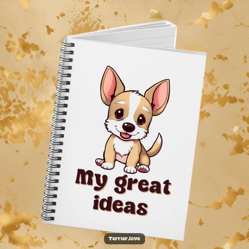 Funny notebook cover depicting a terrier with large ears and a happily wagging tail, perfect for jotting down inspired thoughts.