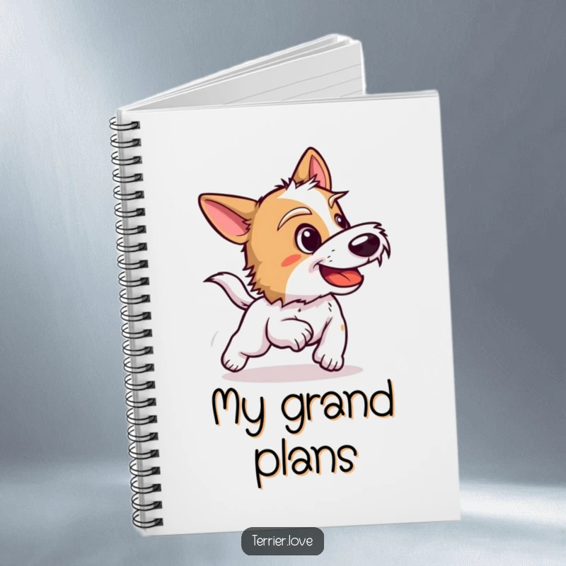 Funny terrier notebook with a playful, barking dog character cover, ideal for journaling and capturing ideas with a sense of adventure.