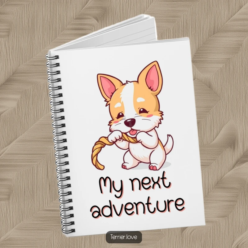 Funny Terrier Notebook: Cover features a playful dog character tugging on a rope toy, inspiring fun notes.