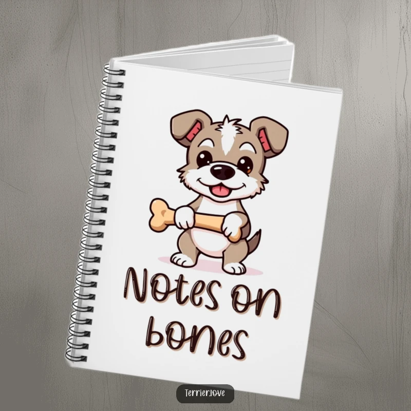Funny Proud Terrier Notebook: Cover features a proud dog character holding a bone, perfect for documenting achievements.