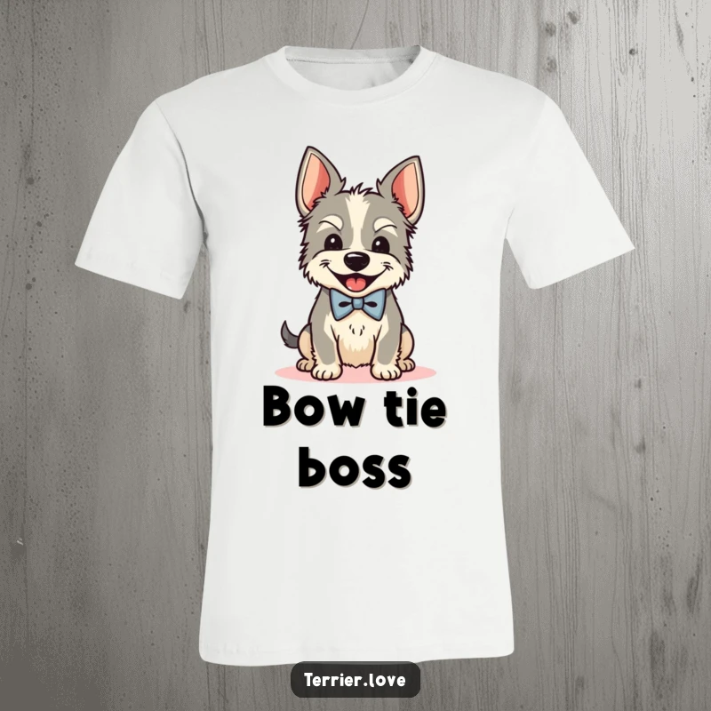Funny Bow Tie Terrier T-Shirt: A dapper dog wears a bow tie and shakes its head with glee, a festive gift.