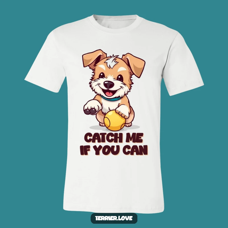 Funny Terrier T-Shirt: Happy Floppy-Eared Pup Catching a Ball Tee