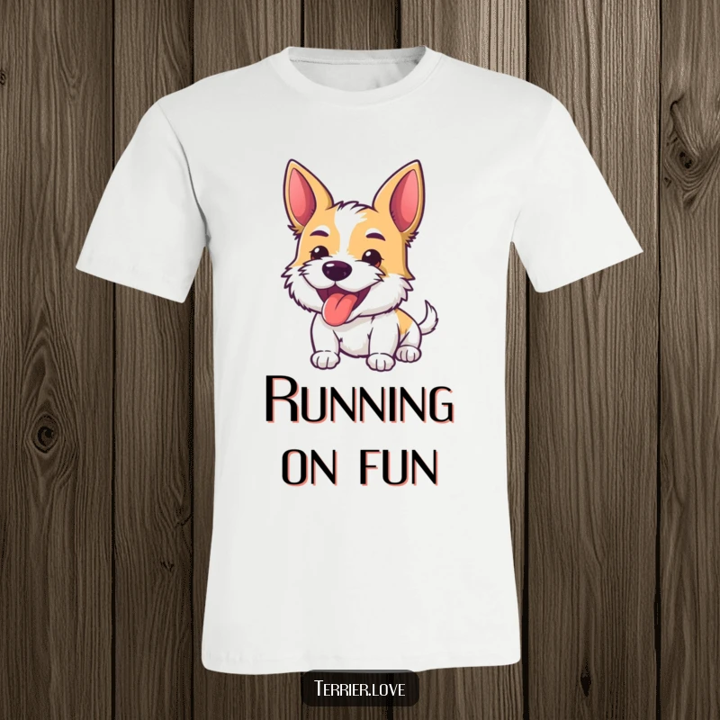 Funny T-Shirt featuring an energetic terrier with its tongue playfully out, embodying sheer joy and an uninhibited, happy demeanor.