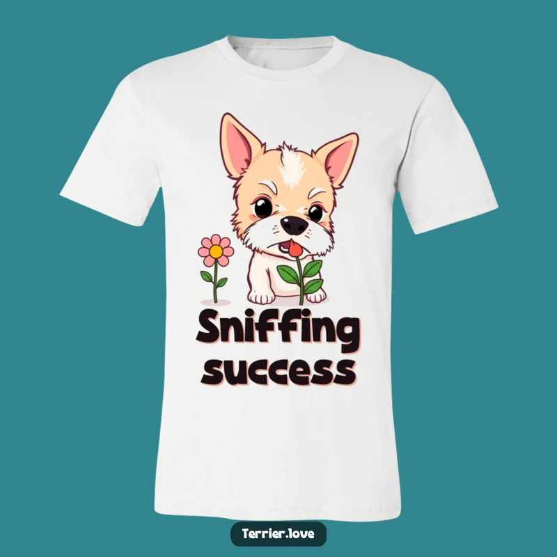 Funny Curious Terrier T-Shirt - Sniffing Flower Dog Tee, Inquisitive Pet Gift