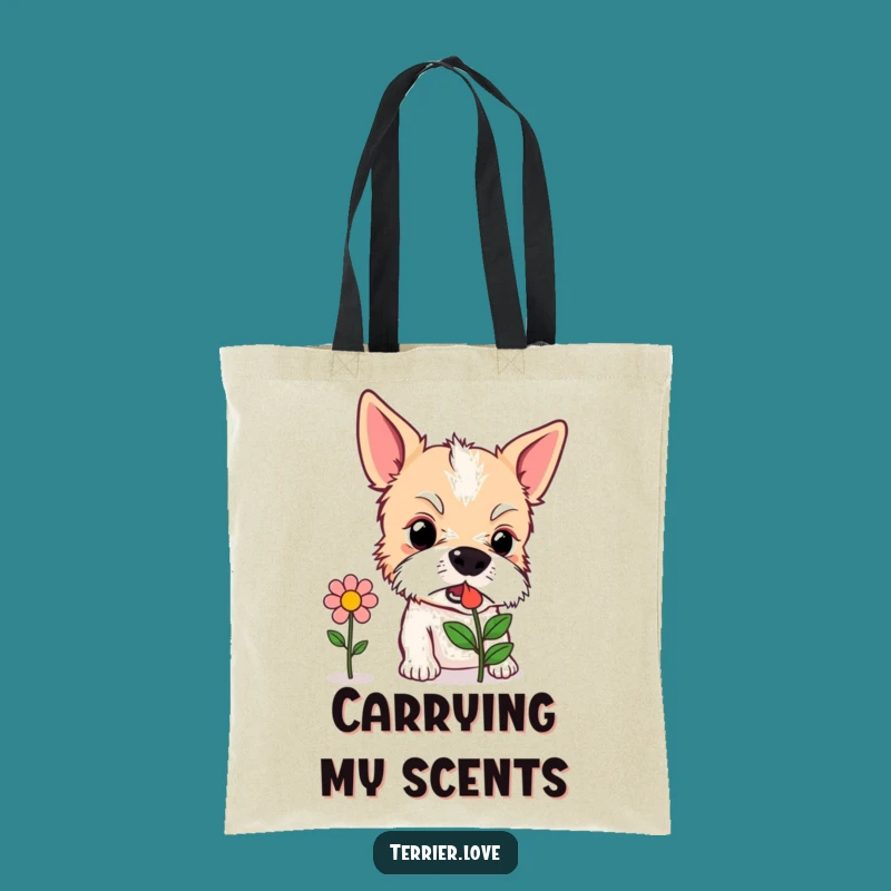 Funny Curious Terrier Tote Bag - Sniffing Flower Dog Accessory, Nature Lover Gift