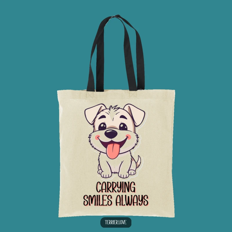 Funny Smiling Terrier Tote Bag: Happy Panting Dog Bag