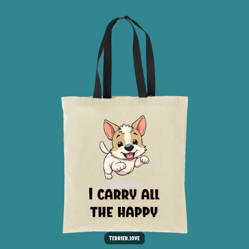 Funny Cheerful Running Terrier Tote Bag - Durable Enthusiastic Dog Carryall Gift