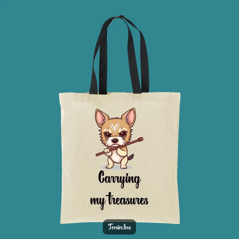 Funny Determined Terrier Tote Bag: Stick-Carrying Dog Carryall, Perfect Humorous Gift!