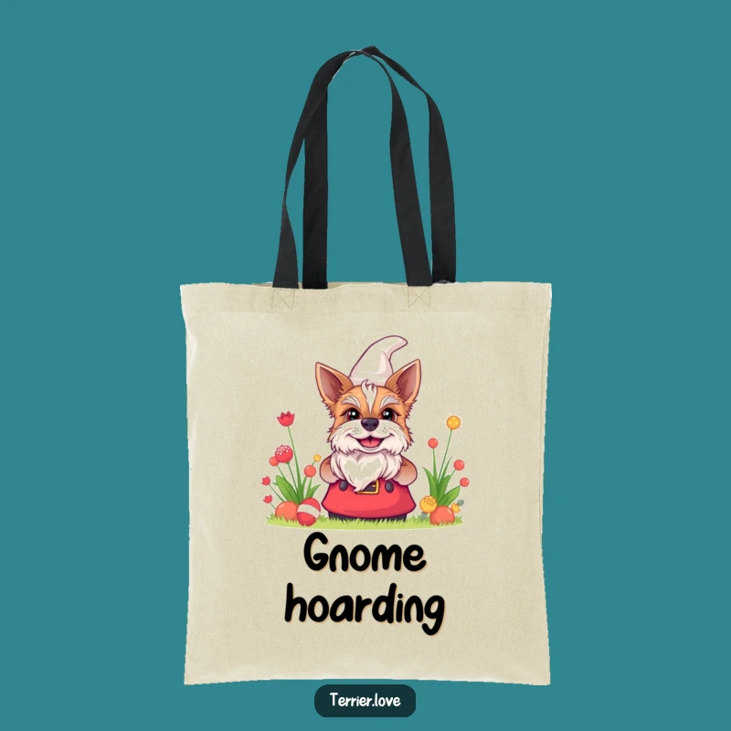 Funny Terrier Gnome Grin Tote Bag - Whimsical Garden Dog Accessory