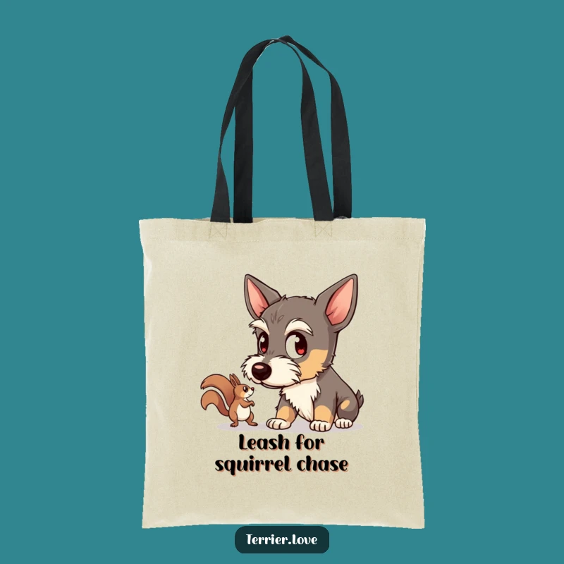 Funny Terrier Tote Bag - Focused Squirrel Watcher Shopping Bag