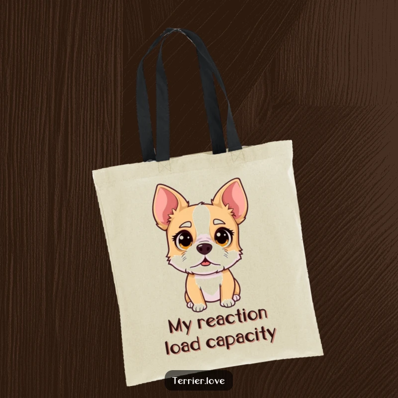 Funny surprised terrier tote bag, dog with startled eyes, expressive canine art, practical and humorous tote, ideal present.
