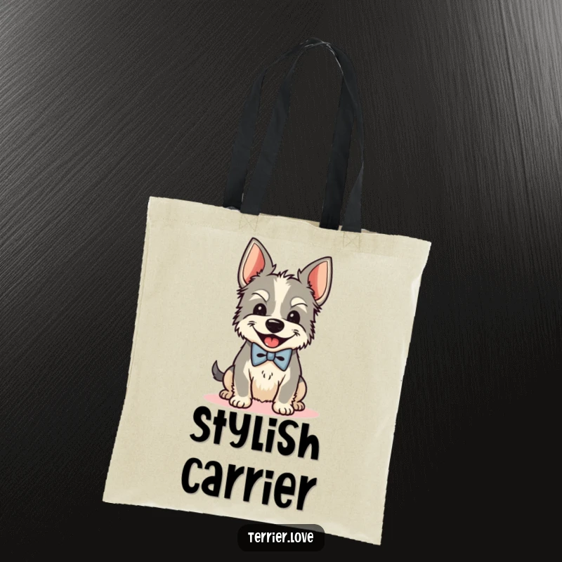 Funny Bow Tie Terrier Tote Bag: A dapper dog wears a bow tie and shakes its head joyfully, a stylish and humorous accessory.